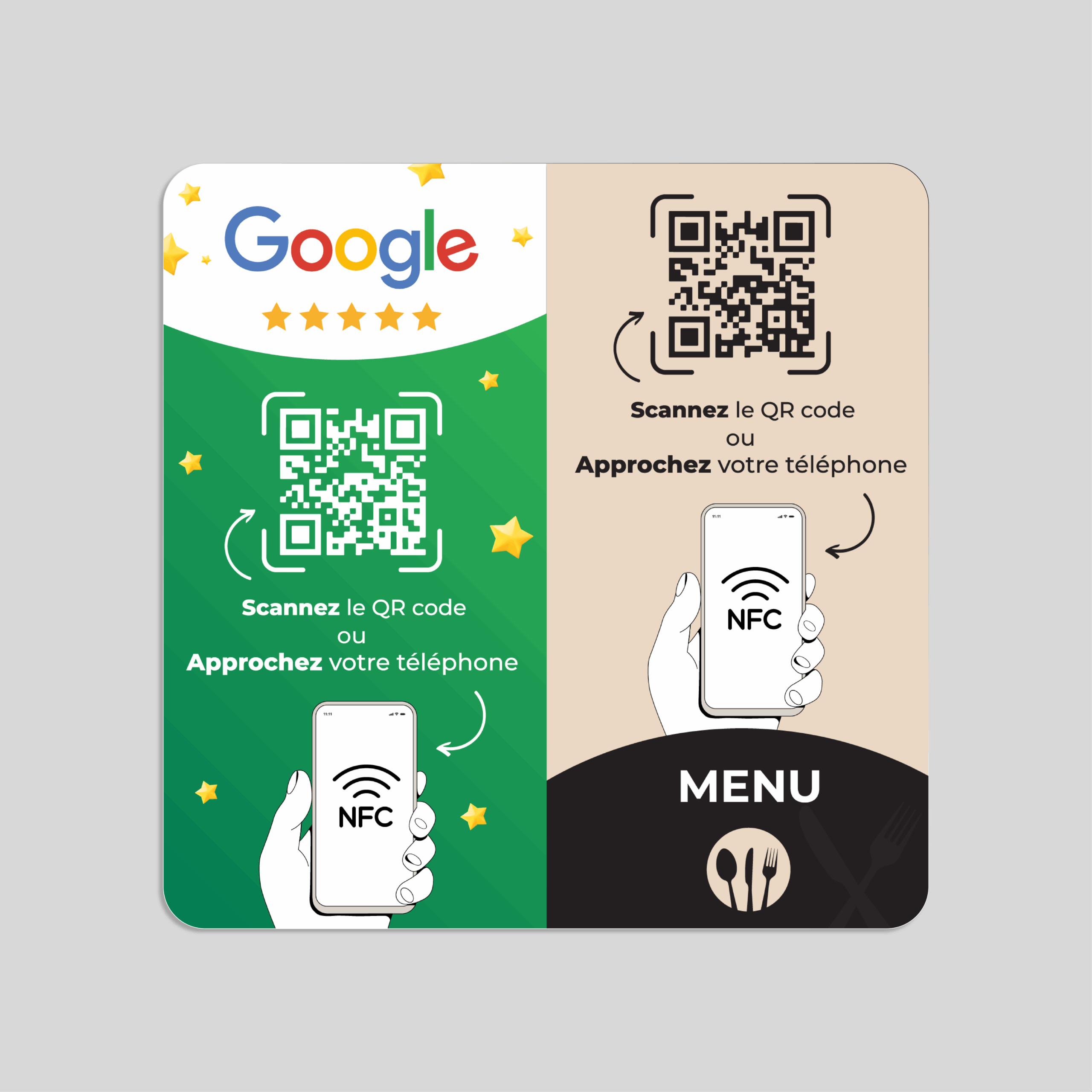 Plaque NFC Menu & Google